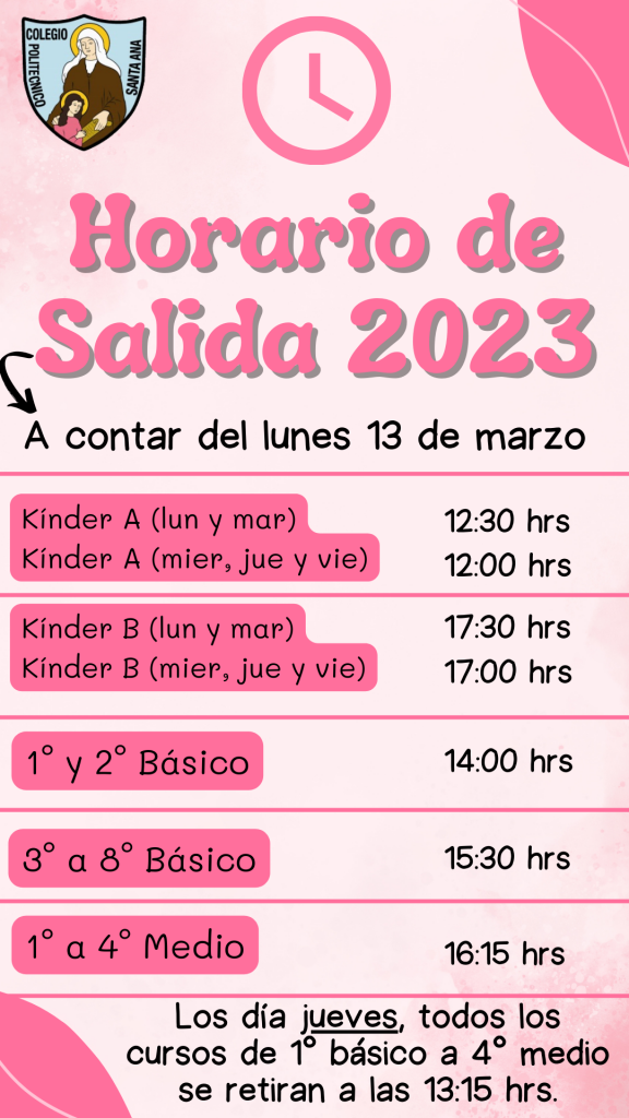 Horario de salida a contar del lunes 13 de marzo