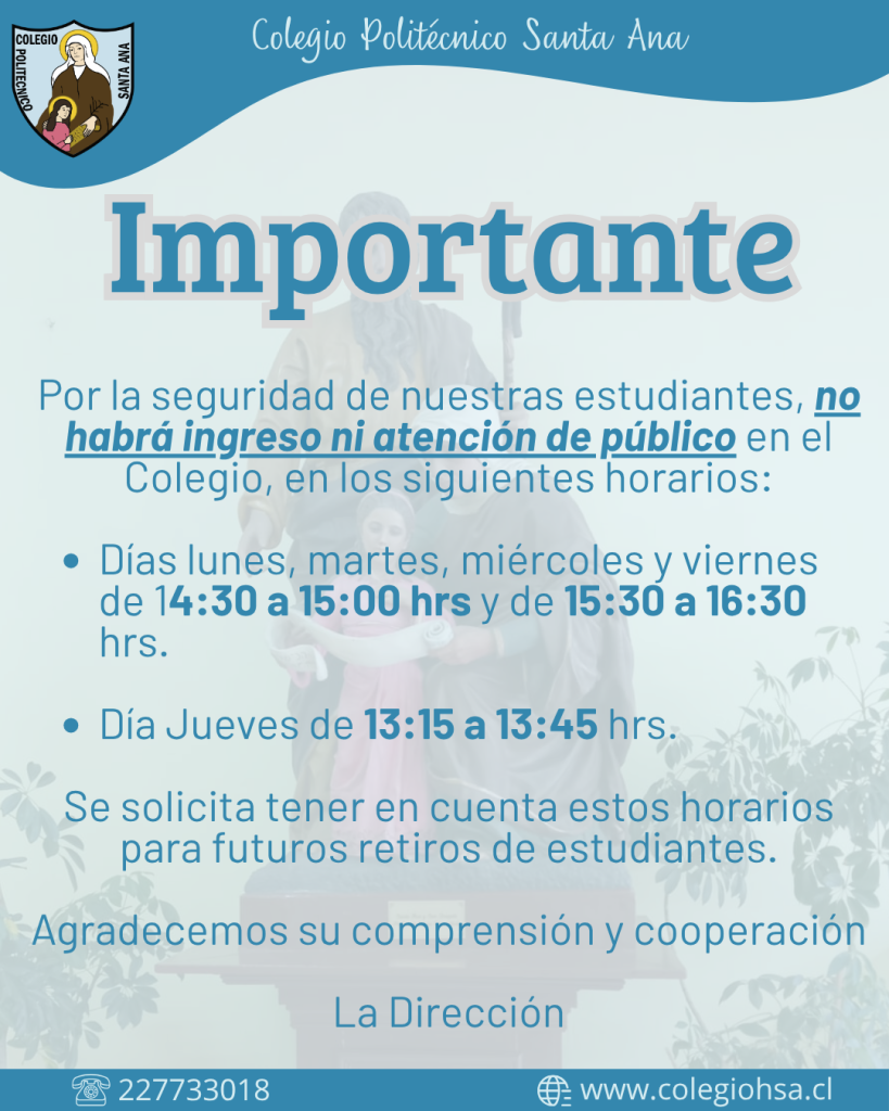 Horario en el que no habrá ingreso ni atención de público.