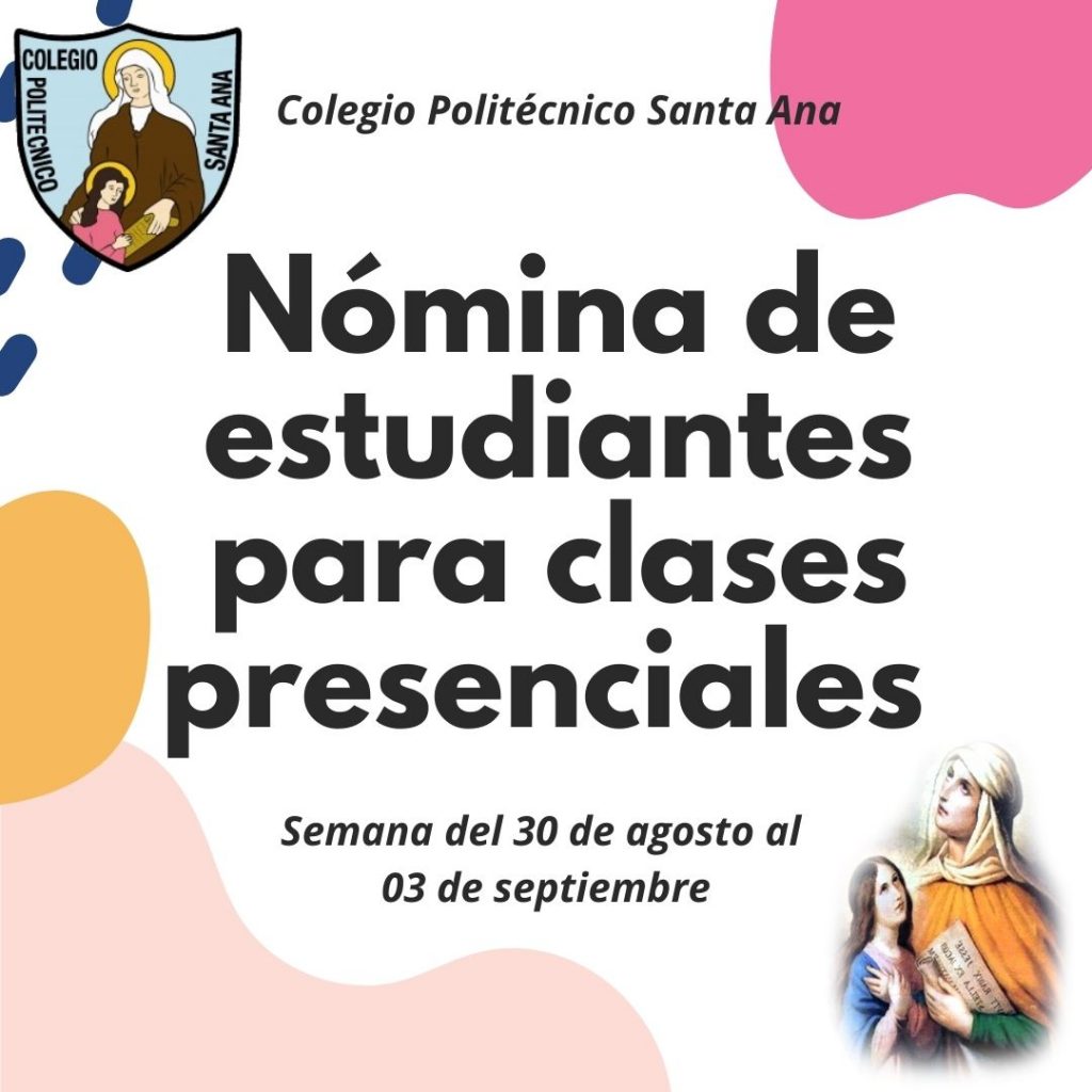 Nómina de Estudiantes para clases presenciales semana del 30 de agosto al 03 de septiembre.