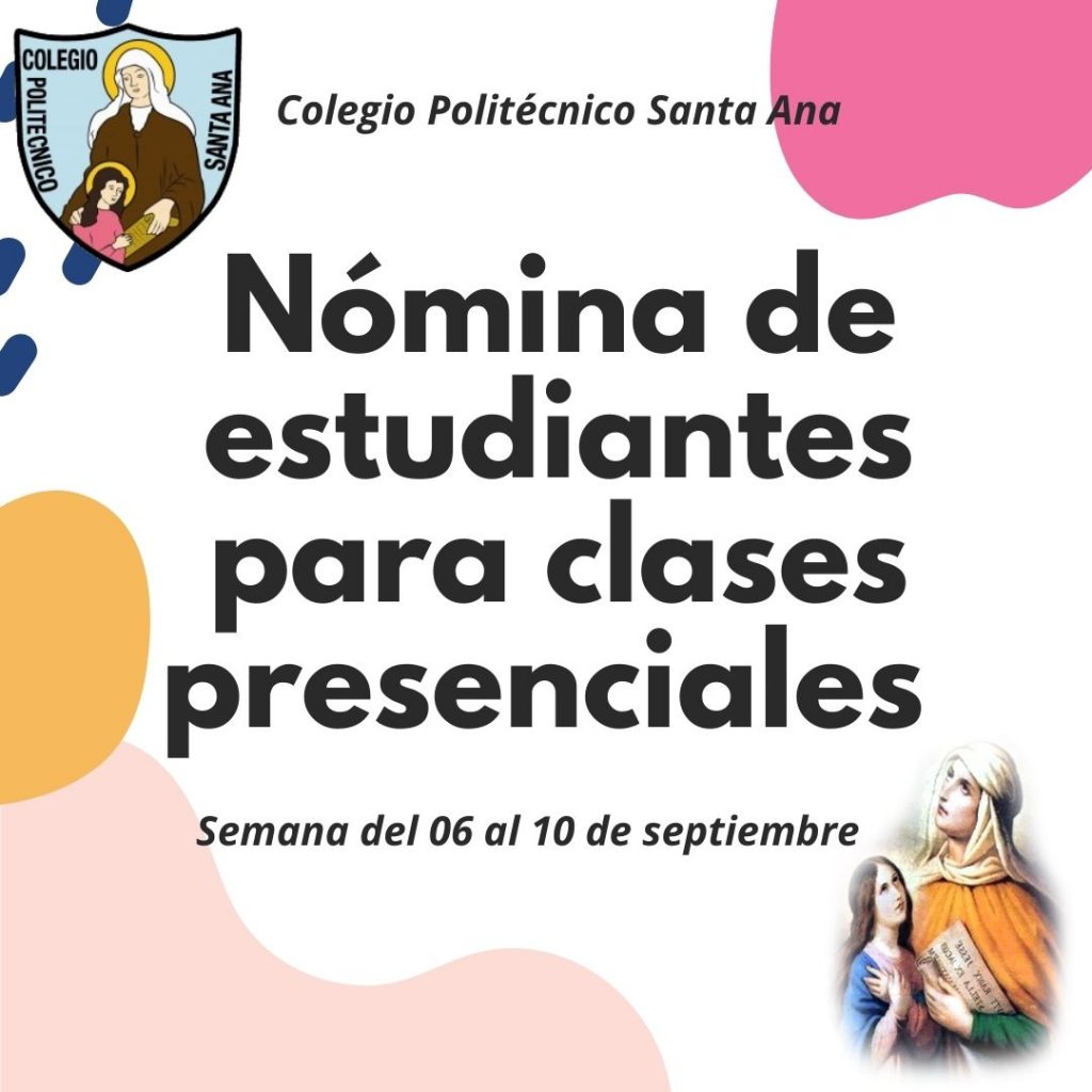 Nómina de Estudiantes para clases presenciales semana del 06 al 10 de septiembre