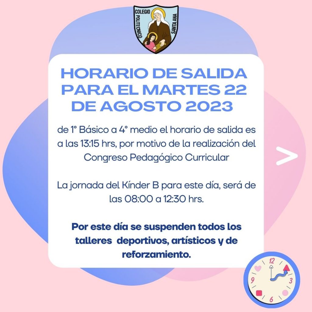 Horario de salida martes 22 de agosto 2023