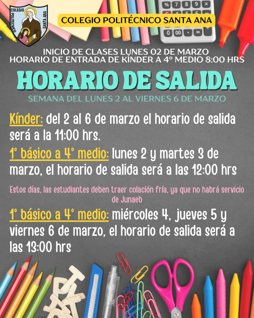 Horario de salida para la semana del 02 al 06 de Marzo